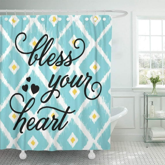 Libin Modern Bless Your Heart Ikat Pattern Script Encouragement Girly Shower Curtain 66x72 inch
