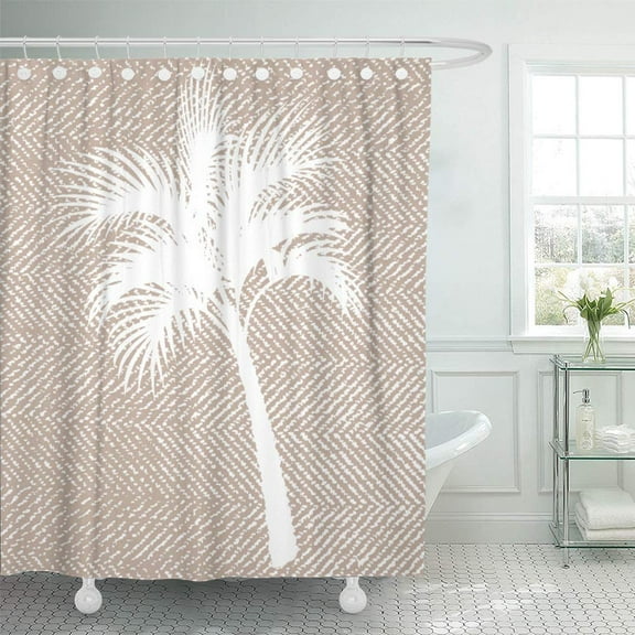 Libin Modern Elegant Taupe Herringbone Palm Tree Coastal Nautical Neutral Shower Curtain 66x72 inch