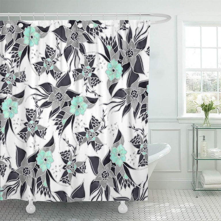 Libin Modern Spring Grey Mint Green Watercolor Floral Pattern Flowers Shower Curtain 60x72 inch Walmart