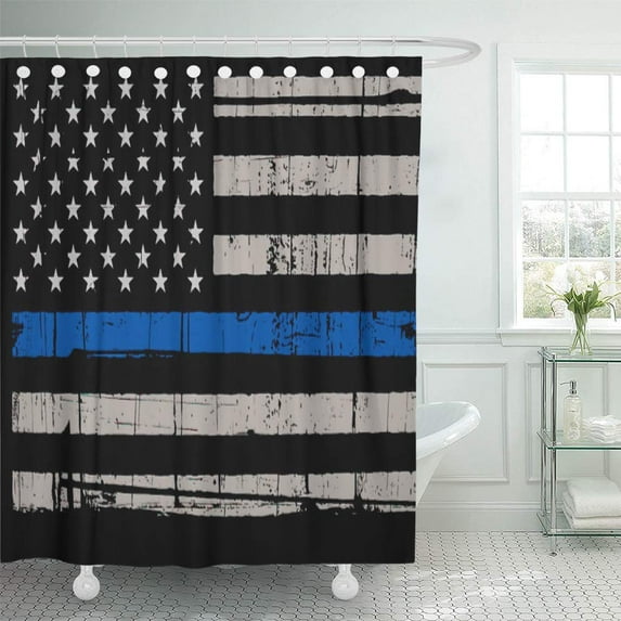 Libin Mom Thin Blue Line Police Officer Law Wife Shower Curtain 60x72 inch