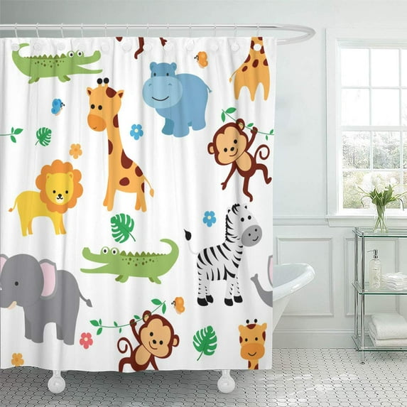 Libin Monkey Colorful Jungle Cute Flowers and Butterflies White Shower Curtain 60x72 inch