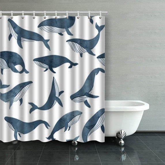 Libin Monochrome Elegant Seamless Pattern Whales Shower Curtains Bathroom Curtain 60x72 Inch