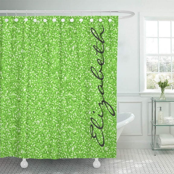 Libin Monogram Cool Vibrant Neon Green Faux Bright Shower Curtain 66x72 inch