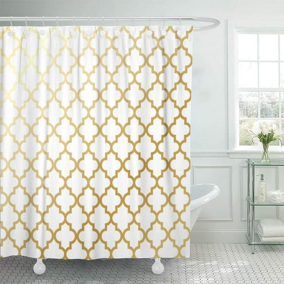 Libin Moroccan Gold Shiny Quatrefoil Pattern Geometric Lattice Preppy Shower Curtain 66x72 inch