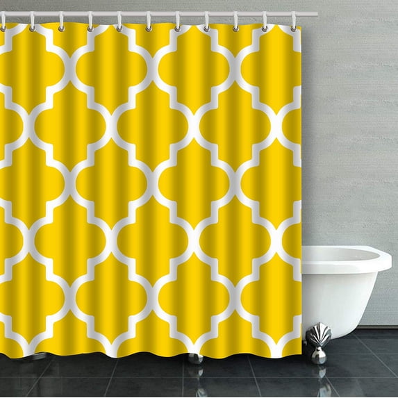 Libin Moroccan Quatrefoil Freesia Yellow Bathroom Shower Curtain 66x72 inches
