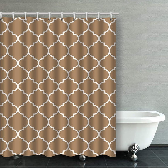 Libin Moroccan Quatrefoil Iced Coffee White Bathroom Shower Curtain 60x72 inches