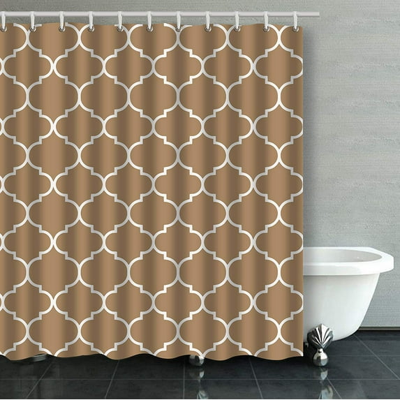 Libin Moroccan Quatrefoil Iced Coffee White Bathroom Shower Curtain 66x72 inches