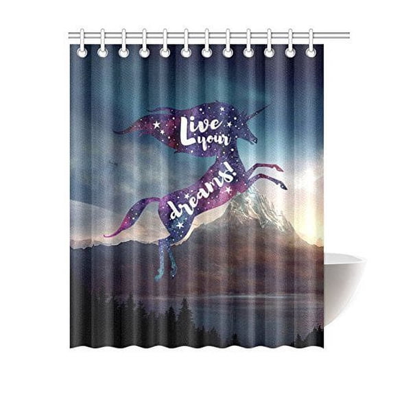 Libin Mountain Nature Fantasy Unicorn ArtShower Curtain Bathroom Decor 66x72 Inch