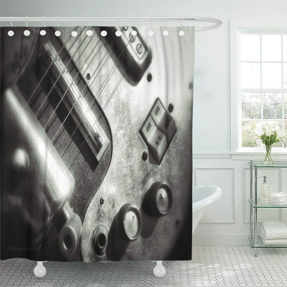 Libin Music Electric Guitar Black White Photography Shower Curtain 60x72 inch