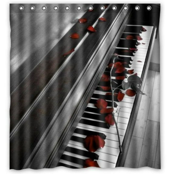 Libin Music Graceful Black and White Piano Shower Curtain Polyester Fabric Bathroom Decorative Curtain Size 66x72 Inches