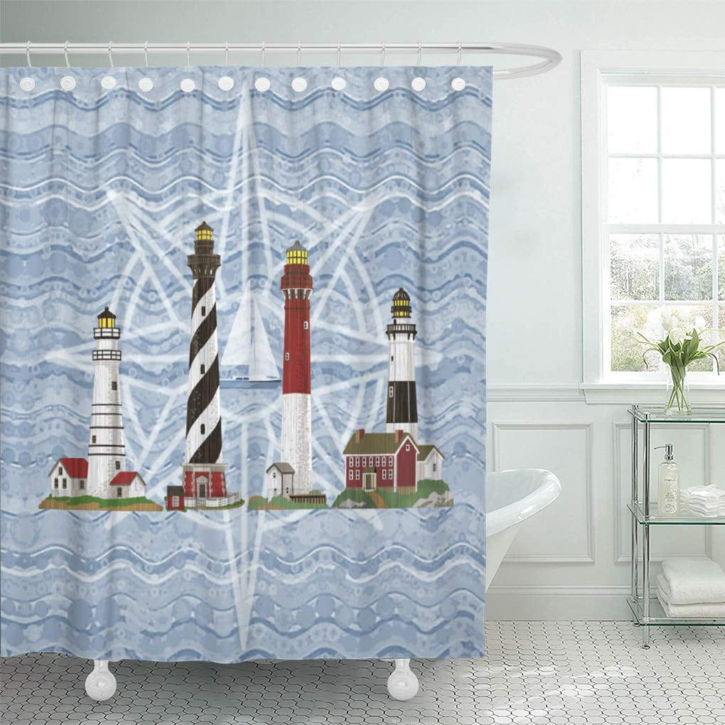 Libin Nautical Lighthouses Beach Sail Boat Ocean Sea Coastal Shower