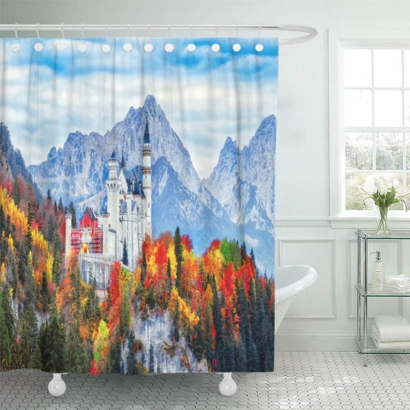 Libin Neuschwanstein Medieval Castle in Germany Bavaria Land Beautiful Autumn Scenery Shower Curtain 60x72 inch