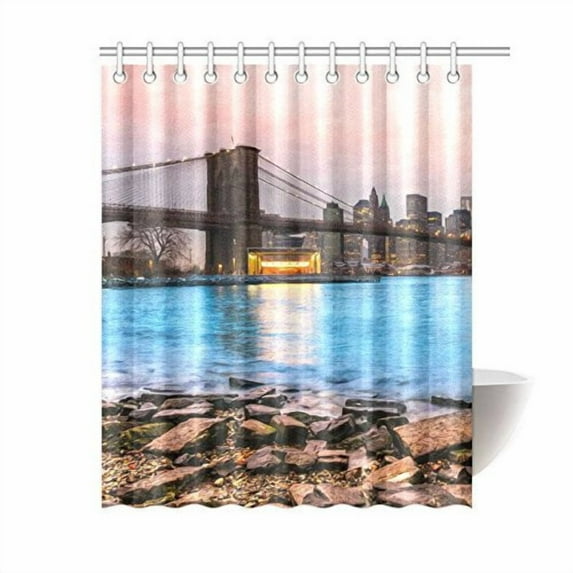 Libin New York City Shower Curtain, Panoramic View of Manhattan Polyester Fabric Shower Curtain Bathroom Sets 60x72 Inches