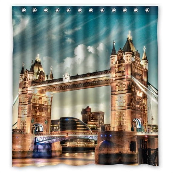Libin Night City London Bridges Shower Curtain Polyester Fabric Bathroom Decorative Curtain Size 66x72 Inches