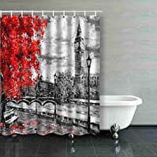 Libin Oil Painting Canvas Street London Artwork Big Ben Red Tree England Bridge And River Shower Curtain Polyester Bathroom Curtain 60x72 inches