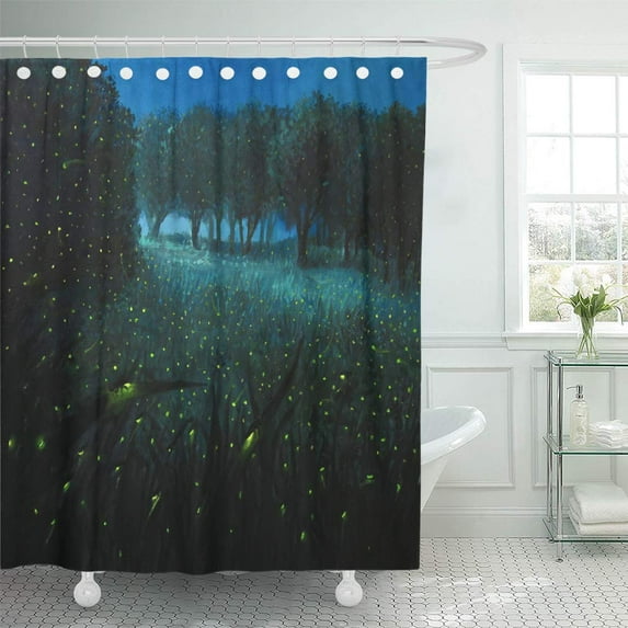 Libin Oil Painting on Canvas of Night Scene Fireflies Shower Curtain 66x72 inch