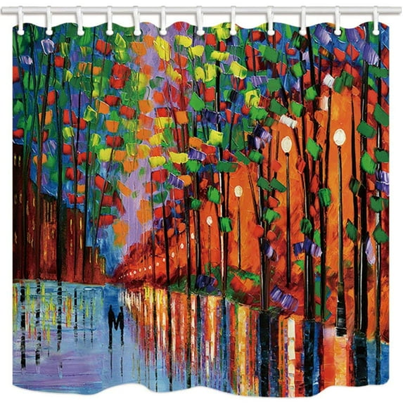 Libin Oil Paintings Colorful Street Tree Lovers Modern Romance Art Polyester Fabric Bathroom Shower Curtain 66x72 inches