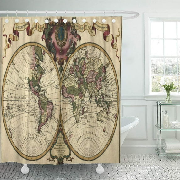 Libin Old Antique World Map by Guillaume De L Vintage Shower Curtain 60x72 inch
