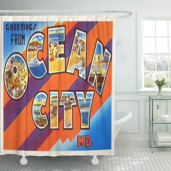 Libin Old Ocean City Maryland Vintage Travel Greetings Souvenir Shower Curtain 66x72 inch