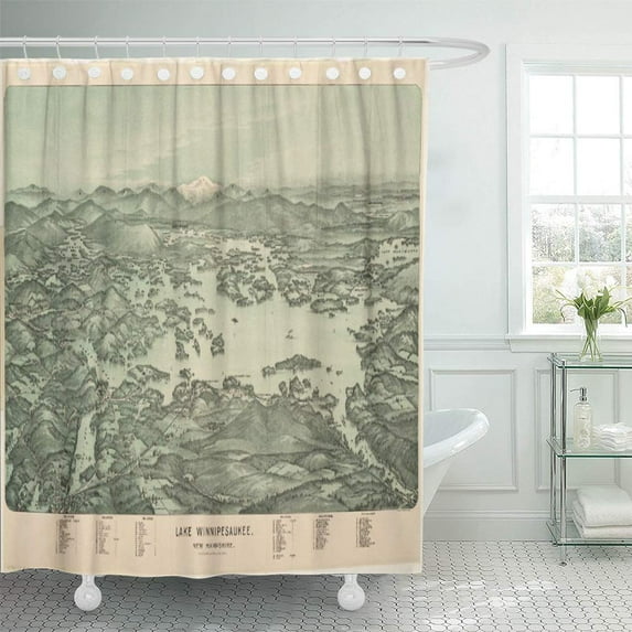 Libin Old Vintage Map of Lake Winnipesaukee Historical Shower Curtain 66x72 inch