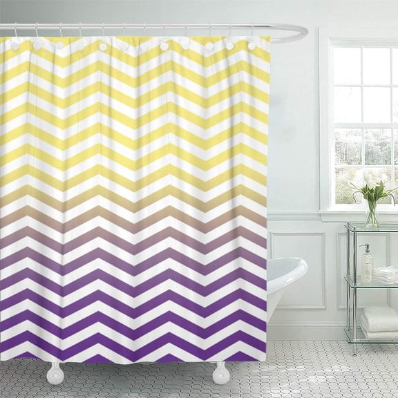 Libin Ombre Yellow Purple Watercolor Chevron Modern Pattern Painting Shower Curtain 60x72 inch