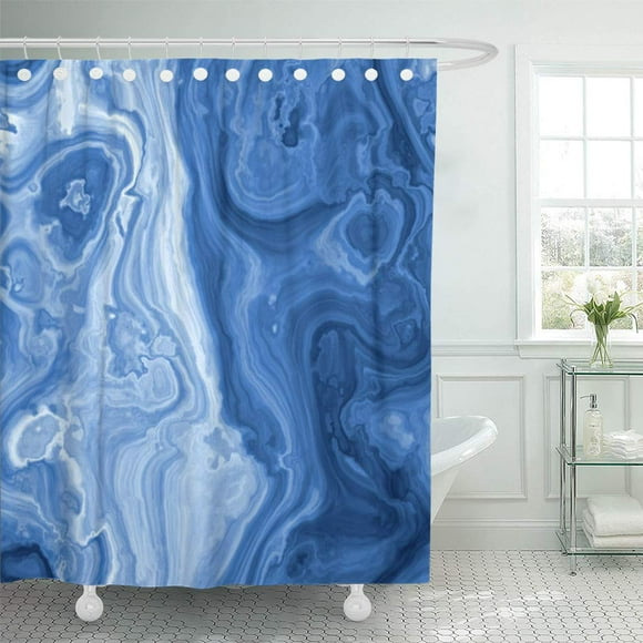 Libin Ornate Modern Azure Blue Malachite Marble Swirls Elegant Cool Shower Curtain 60x72 inch