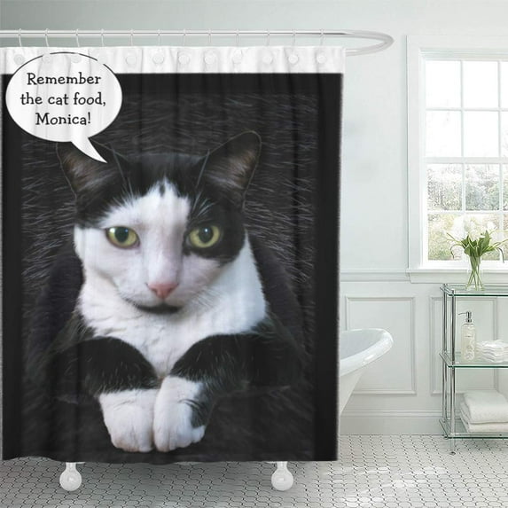 Libin Oskar Remember The Cat Food Portrait Tuxedo Black White Shower Curtain 60x72 inch