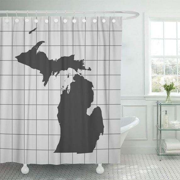 Libin Outline Map of Michigan America Black Cartography County Federal Shower Curtain 66x72 inch