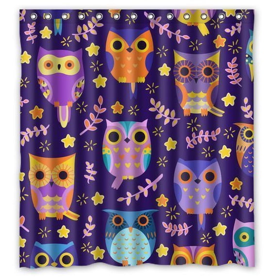 Libin Owls Shower Curtain Polyester Fabric Bathroom Decorative Curtain Size 66x72 Inches