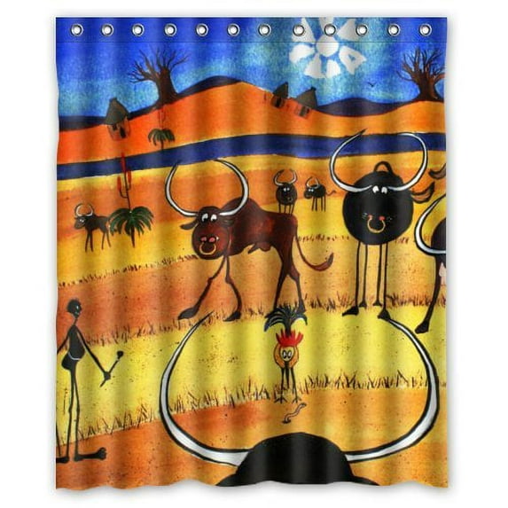 Libin Painting Cattle Pastoral Scenery Waterproof Bathroom Fabric Shower Curtain 60x72 inches