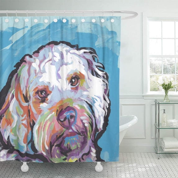 Libin Painting Cockapoo Pop Dog on Gallery Portrait Pet Pup Shower Curtain 66x72 inch