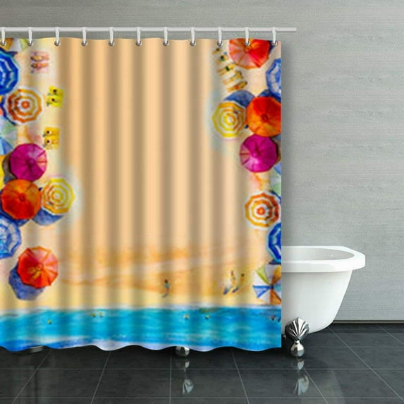 Libin Painting Watercolor Seascape Top View Colorful Sunshine Shower Curtains Bathroom Curtain 66x72 Inch