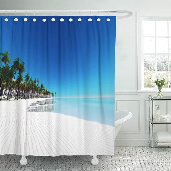 Libin Palm Blue Sea Island Beautiful Weather Sky Nature Outdoors Shower Curtain 66x72 inch
