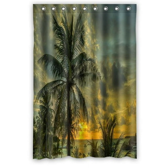 Libin Palms Trees Shadow Sea Ocean Beach At Sunset Landscape Shower Curtain Polyester Fabric Bathroom Decorative Curtain Size 48x72 Inches