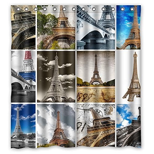 Libin Paris Eiffel Towertures Collection Shower Curtain Polyester Fabric Bathroom Decorative Curtain Size 66x72 Inches