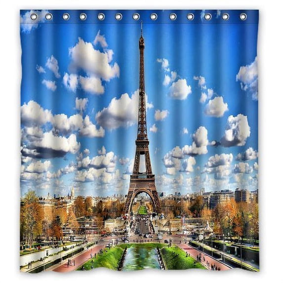 Libin Paris France Eiffel Tower Shower Curtain Polyester Fabric Bathroom Decorative Curtain Size 66x72 Inches
