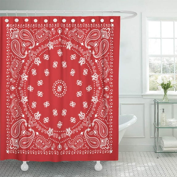Libin Pattern Bandana Design in Red and White Western Print Paisley Shower Curtain 66x72 inch