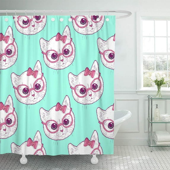 Libin Pattern Cute Cats Kittens Have Rose Colored Glasses The Shower Curtain 66x72 inch