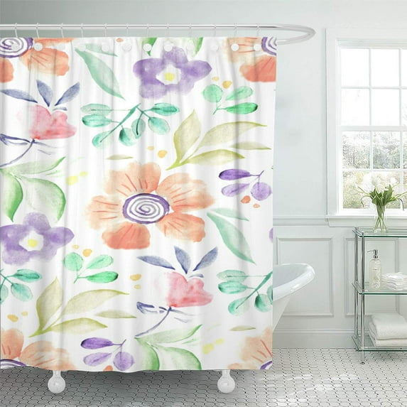 Libin Pattern Fantasy Watercolor Flowers and Plants Shower Curtain 60x72 inch
