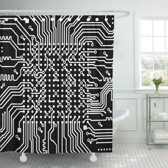 Libin Pattern High Tech Circuit Board Electricity Intelligence Artificial Black Shower Curtain 60x72 inch