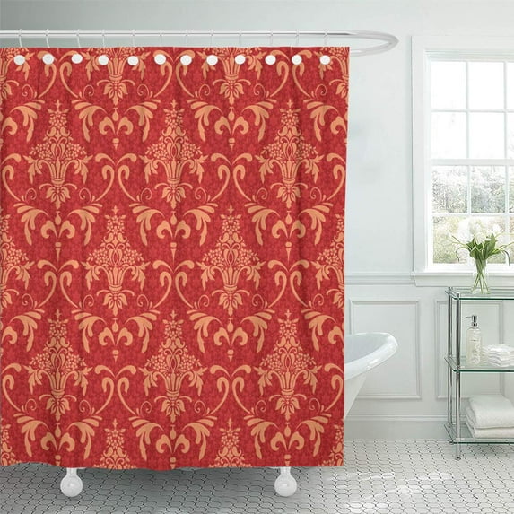 Libin Pattern Orange Damask Classic Victorian Red and Gold Vintage Shower Curtain 66x72 inch
