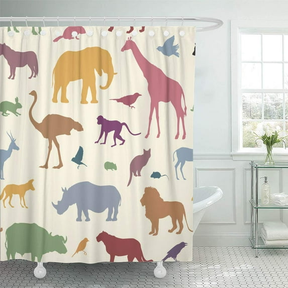 Libin Pattern Silhouette Wildlife Tiled Jungle Wild Australia Shower Curtain 66x72 inch