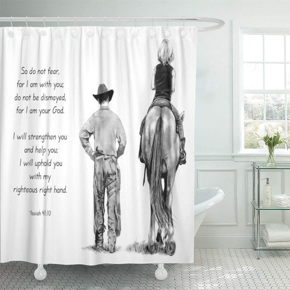 Libin Pencil Drawing Cowboy and Rider Isaiah Horse Shower Curtain 66x72 inch