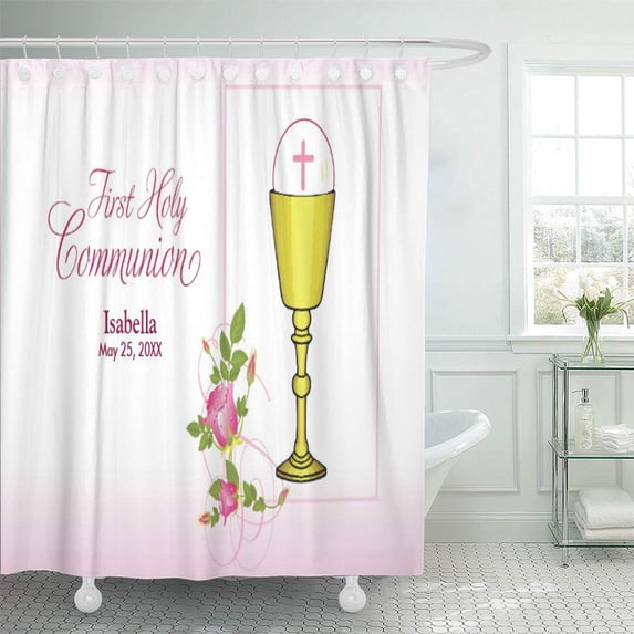 Libin Personalized Personalize Girl Name Pink First Holy Customized Chalice Shower Curtain 60x72 inch