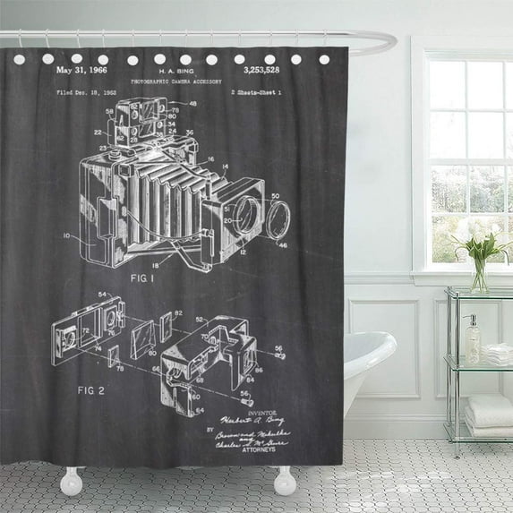 Libin Photograph Vintage Camera Patent Chalkboard Photography Shower Curtain 66x72 inch