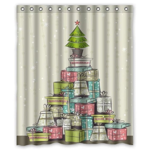 Libin Piles Of Christmas Gifts Waterproof Bathroom Fabric Shower Curtain 60x72 inches
