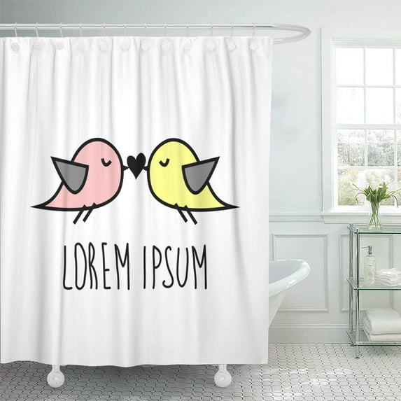Libin Pink Abstract of Couple in Love Birds Sketch Cartoon Shower Curtain 60x72 inch