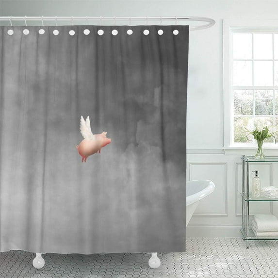 Libin Pink Eloquent Flying Pig Merchandise Cute Products Piggy Symbol Shower Curtain 60x72 inch