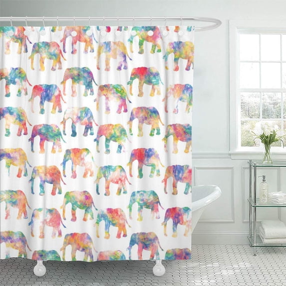 Libin Pink Girly Whimsical Cute Watercolor Elephants Abstract Pastel Shower Curtain 60x72 inch