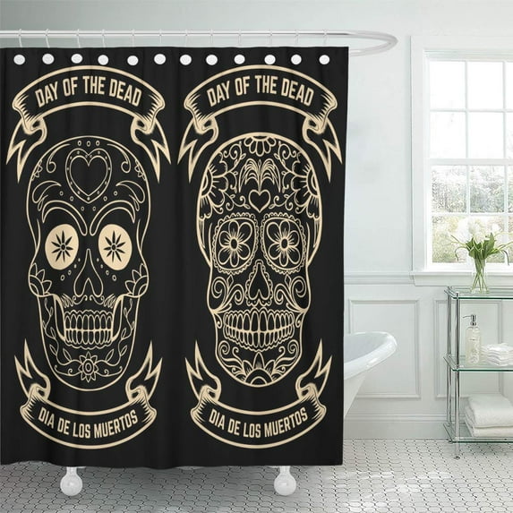 Libin Pink Heart Dia De Los Muertos of The Sugar Shower Curtain 66x72 inch